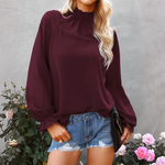 T-shirt ample à manches longues en mousseline de soie pour femme