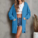 Cardigan à manches longues de couleur unie à capuche avec poche longue