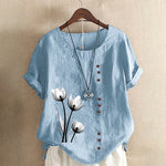 T-shirt vintage en coton et lin imprimé