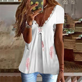 T-shirt imprimé à col en V en faux coton