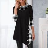 Robe irrégulière à carreaux avec revers