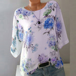 T-shirt imprimé à manches mi-longues et col rond