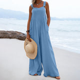 Combinaison unie jambes larges et boutons