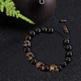Bracelet de Perles d'Onyx de l'Armée du Crâne en Argent Sterling
