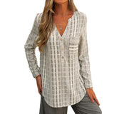 Chemise Décontractée Rayée Á Col En V Et Manches Longues