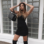 Robe Plissée Mince à Cordon de Serrage