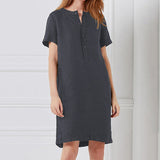 Robe ample en coton lin à manches courtes et col montant