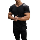 T-shirt en maille col V respirant de couleur unie