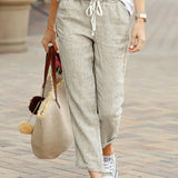 Pantalon à lacets en coton et lin