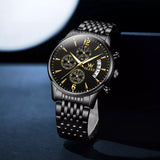 Montre Mécanique Automatique de Luxe à Cadran Chronographe à Trois Yeux en Or