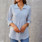 Chemisier en coton et lin de couleur unie