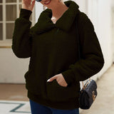 Pull à Revers Asymétrique en Molleton d'Agneau Pull Épaissi de Couleur Unie