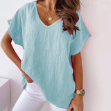 Chemise col V en coton et lin