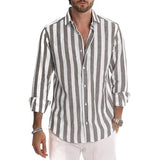 Chemise Rayée Boutonnée à Manches Longues pour Hommes