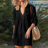 Robe Unie Col V En Coton Et Lin