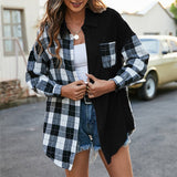 Chemise ample décontractée à carreaux asymétriques pour femmes