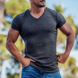 T-shirt en maille col V respirant de couleur unie