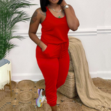 Combinaison décontractée sans manches avec cordon de serrage et col en U