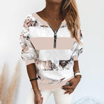 T-shirt Oversize à Manches Longues et Col en V Imprimé