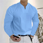 T-shirt business de couleur unie avec col en V et manches longues