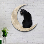 Enseigne en Métal Suspendue Chat Noir Lune