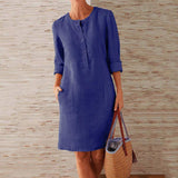 Robe en Coton et Lin de Couleur Unie