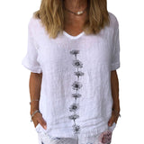 T-shirt En Coton Et Lin à Manches Courtes Et Col Rond à Fleurs Daisy