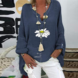 Chemise col V en coton et lin à imprimé papillons