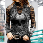 T-shirt en dentelle à imprimé tête de mort