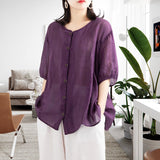 Chemisier estival à manches mi-longues et encolure ronde