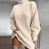 Robe Pull en Coton à Col Roulé et Manches Raglan