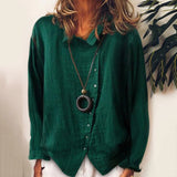Chemise à revers en coton et lin de couleur unie