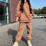 Sweat à capuche décontracté deux pièces de couleur unie