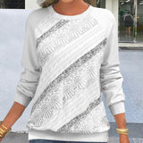 Pull Patch en Dentelle Blanc à Manches Longues