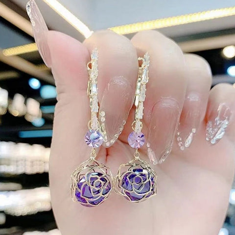 Boucles d'Oreilles Rose Gravée Ajourée