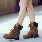 Bottes Mi-Mollet en Daim à Lacets Hiver