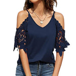 T-shirt en dentelle à col V et épaules dénudées