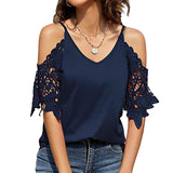 T-shirt en dentelle à col V et épaules dénudées