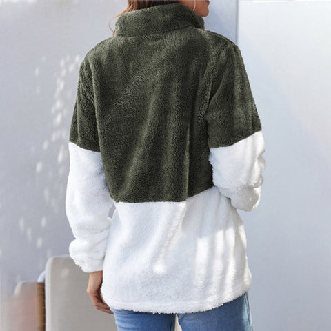 Veste en Peluche Zip Contrastée