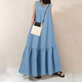 Robe Longue De Couleur Unie Sans Manches Á Col En V