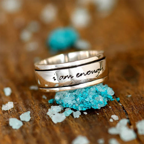 Bague d'Anxiété Rotative de Méditation en Argent "Je Suis Assez"