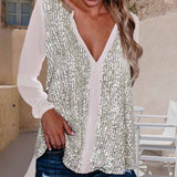 Chemisier manches longues col V à sequins