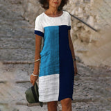 Robe color block à manches courtes et col rond