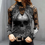 T-shirt en dentelle à imprimé tête de mort