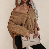 Veste en peluche pour femme avec col en V