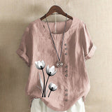 T-shirt vintage en coton et lin imprimé