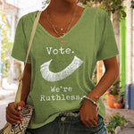 T-shirt Décontracté Á encolure En V Et Lettres Imprimées