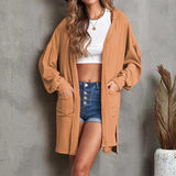 Cardigan à manches longues de couleur unie à capuche avec poche longue