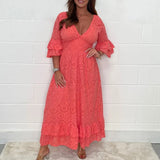 Robe brodée ample à taille haute