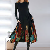 Robe Imprimée à Manches Longues